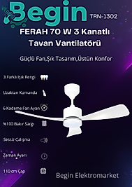 FERAH 70W  3 Kanatlı Led ışıklı tavan vantilatör Beyaz uzaktan kumandalı