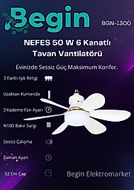 Begin 50w 6 kanatlı tavan vantilatörü uzaktan kumandalı led ışıklı
