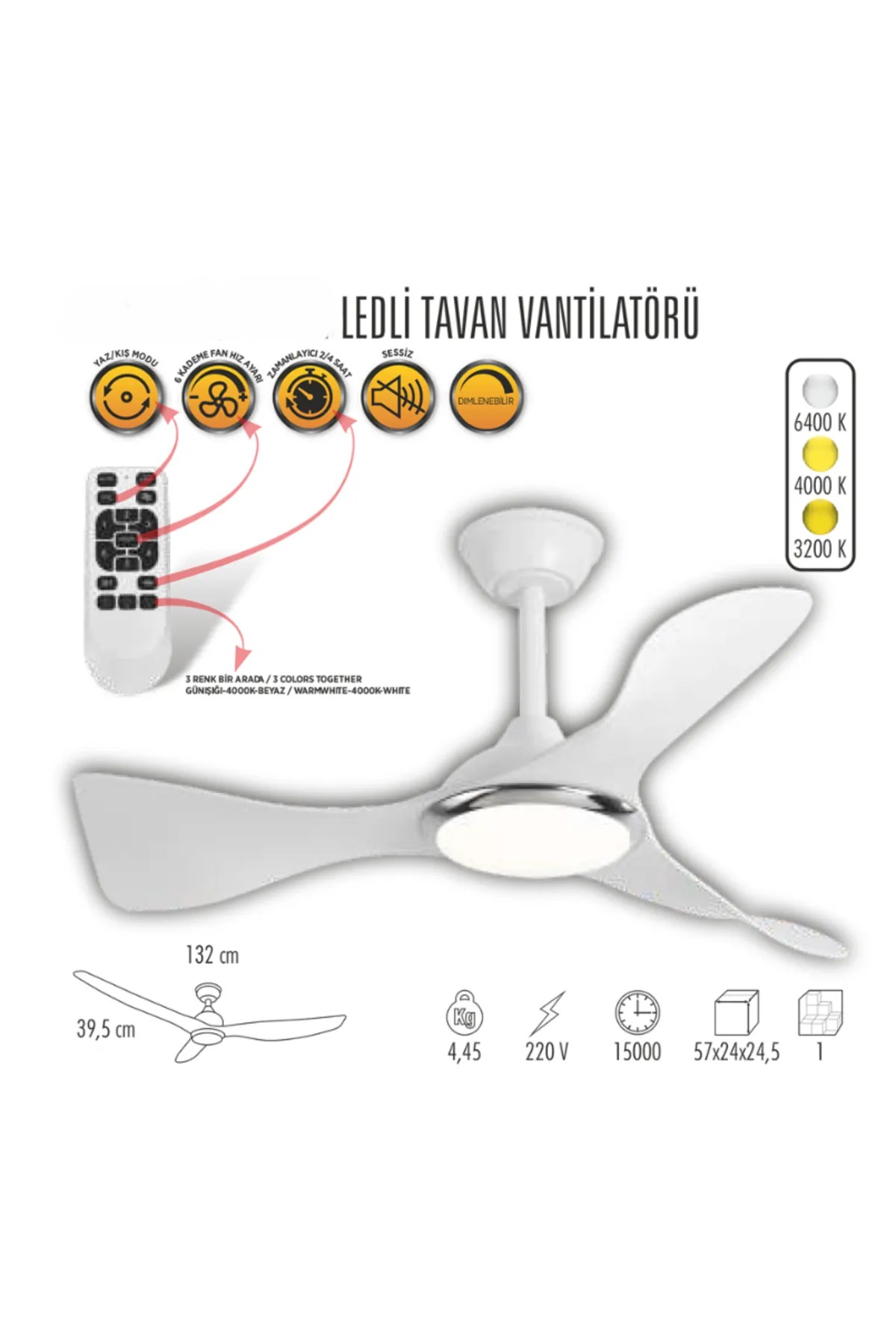 Cenevre ledli tavan vantilatör