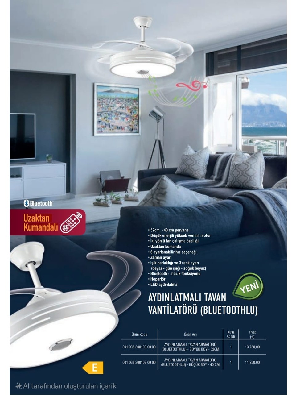 90w Gizli kanatlı bletooth hoparlörlü led ışıklı tavan vantilatör uzaktan kumandalı