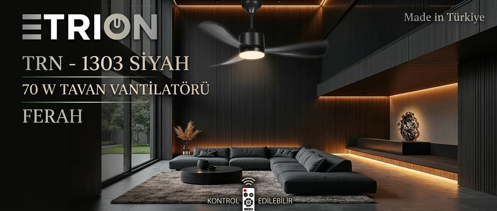 FERAH 70W  3 Kanatlı Led ışıklı tavan vantilatör Siyah uzaktan kumandalı