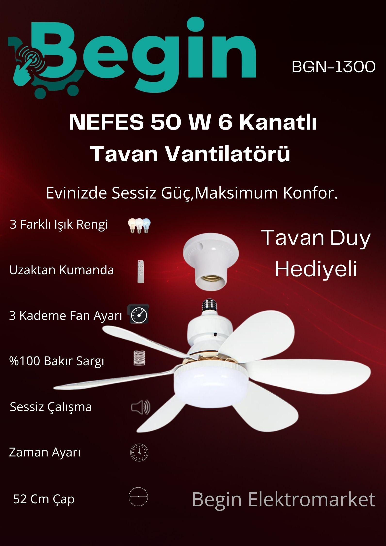 Tavan Duy +50W 6 kanatlı Tavan Vantilatörü led ışıklı uzaktan kumandalı